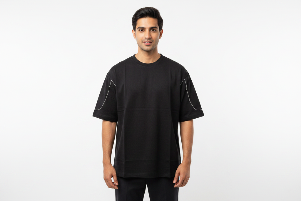 Indian Model - Black Contrast Piping T-Shirt
