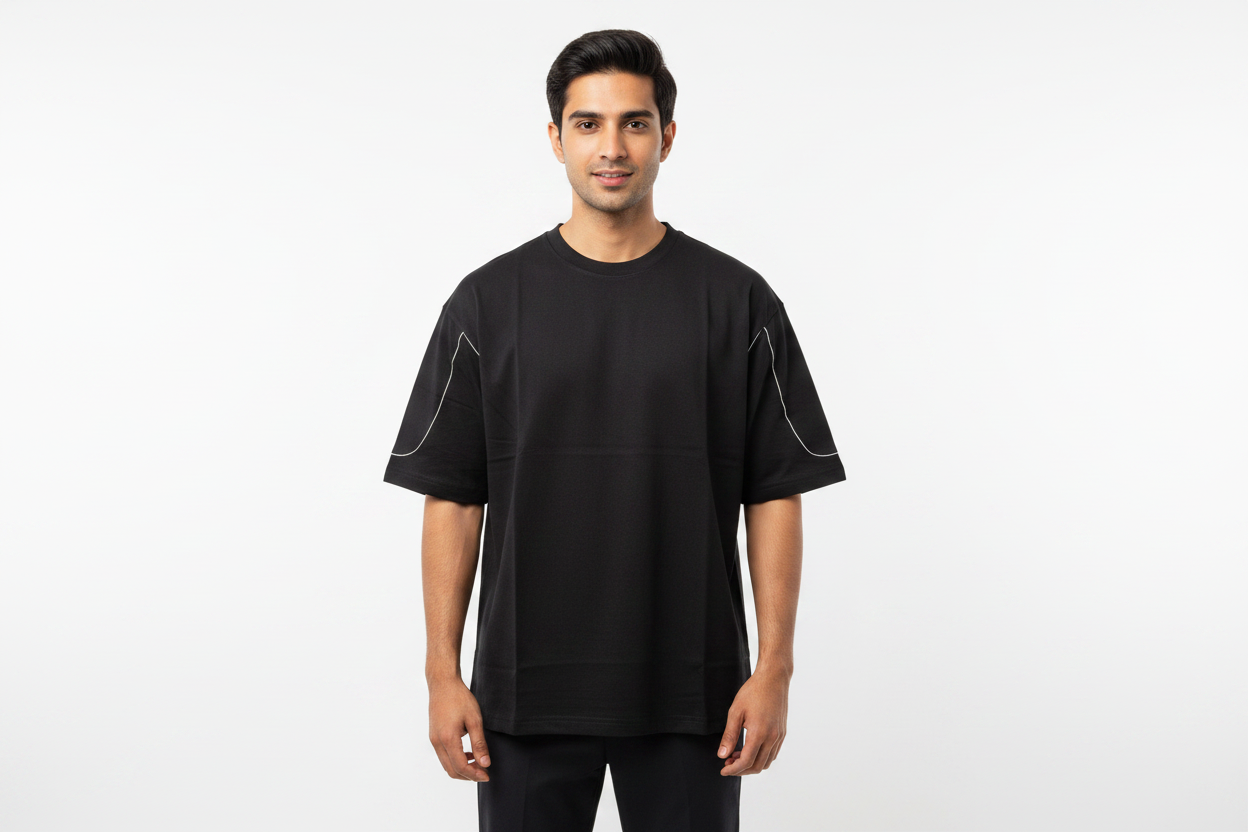 Indian Model - Black Contrast Piping T-Shirt
