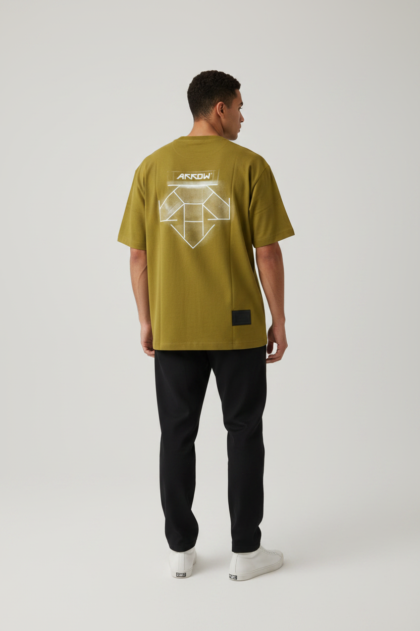 Arrow Padanich Logo Tee – Olive back view model photo