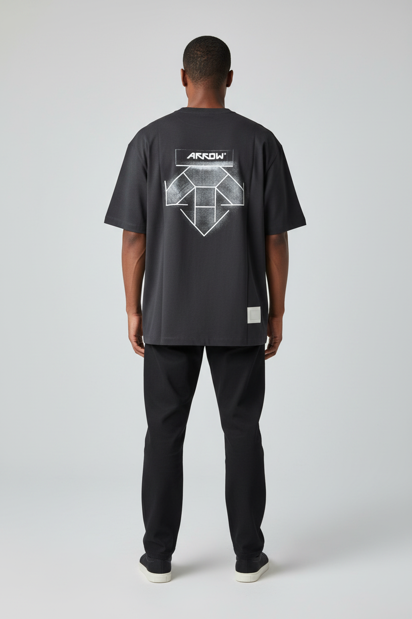 Arrow Padanich Logo Tee – Charcoal back view model photo