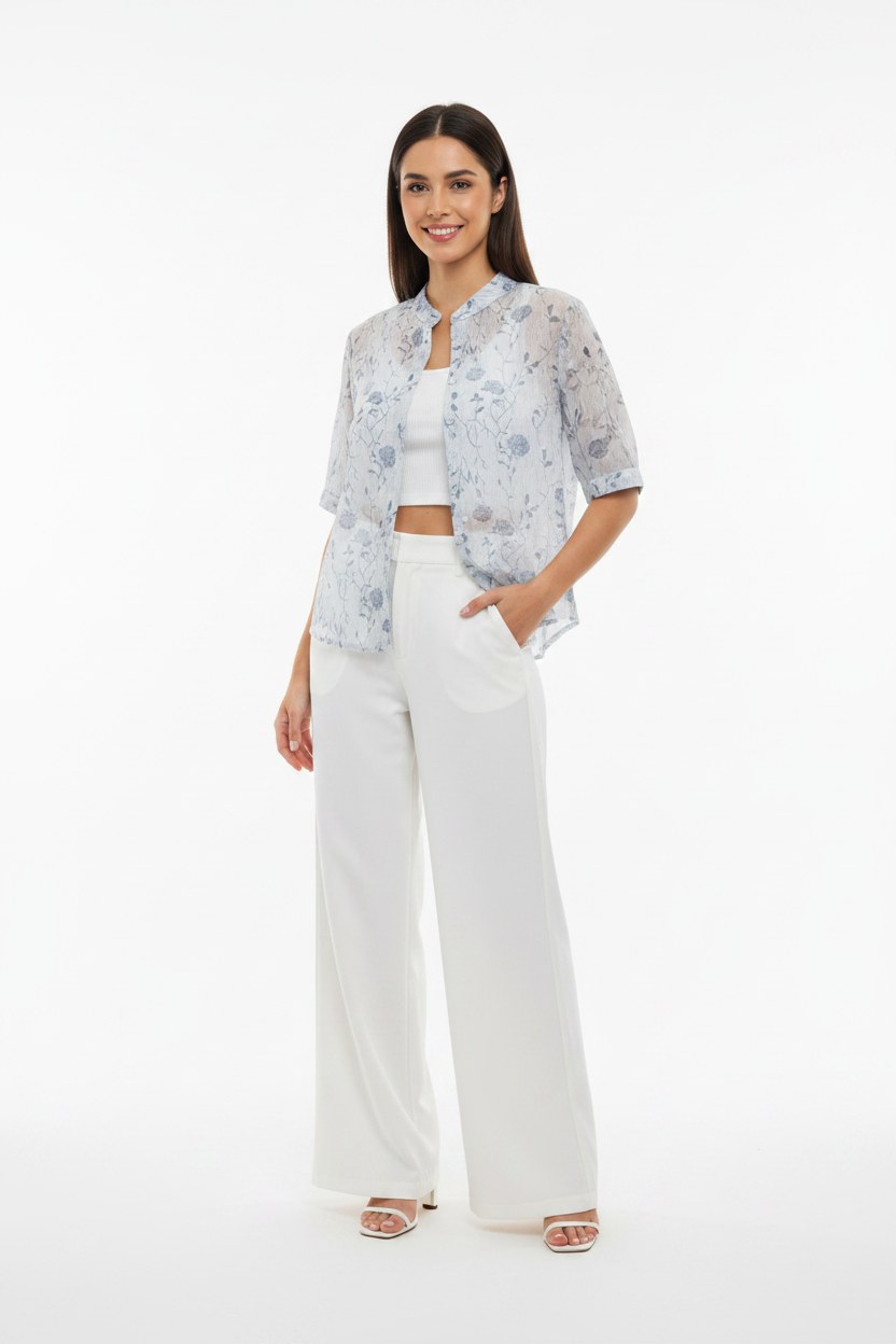 Floral 2-Piece Set - Blue/Grey closed buttons model photo