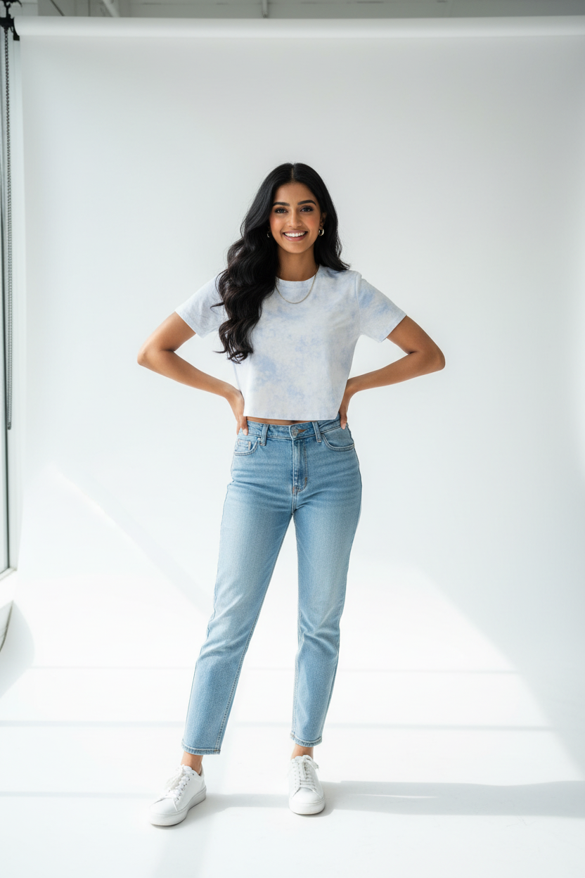 Tie-Dye Crop T-Shirt - Blue Indian model