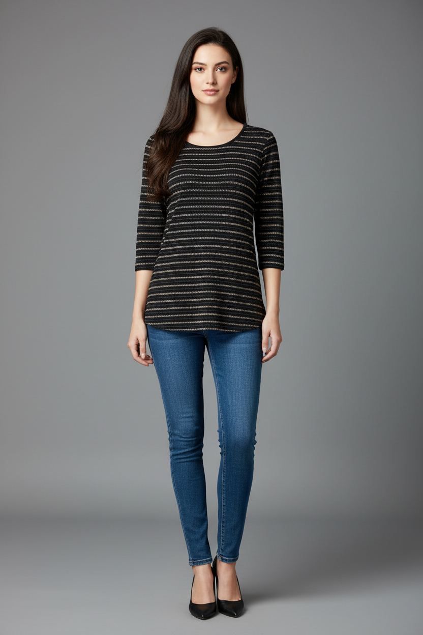 Geometric Stripe Knit Top - studio model photo