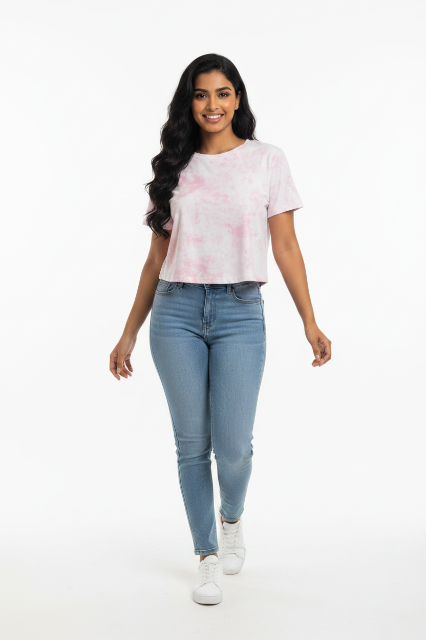 Tie-Dye Crop T-Shirt - Pink Indian model