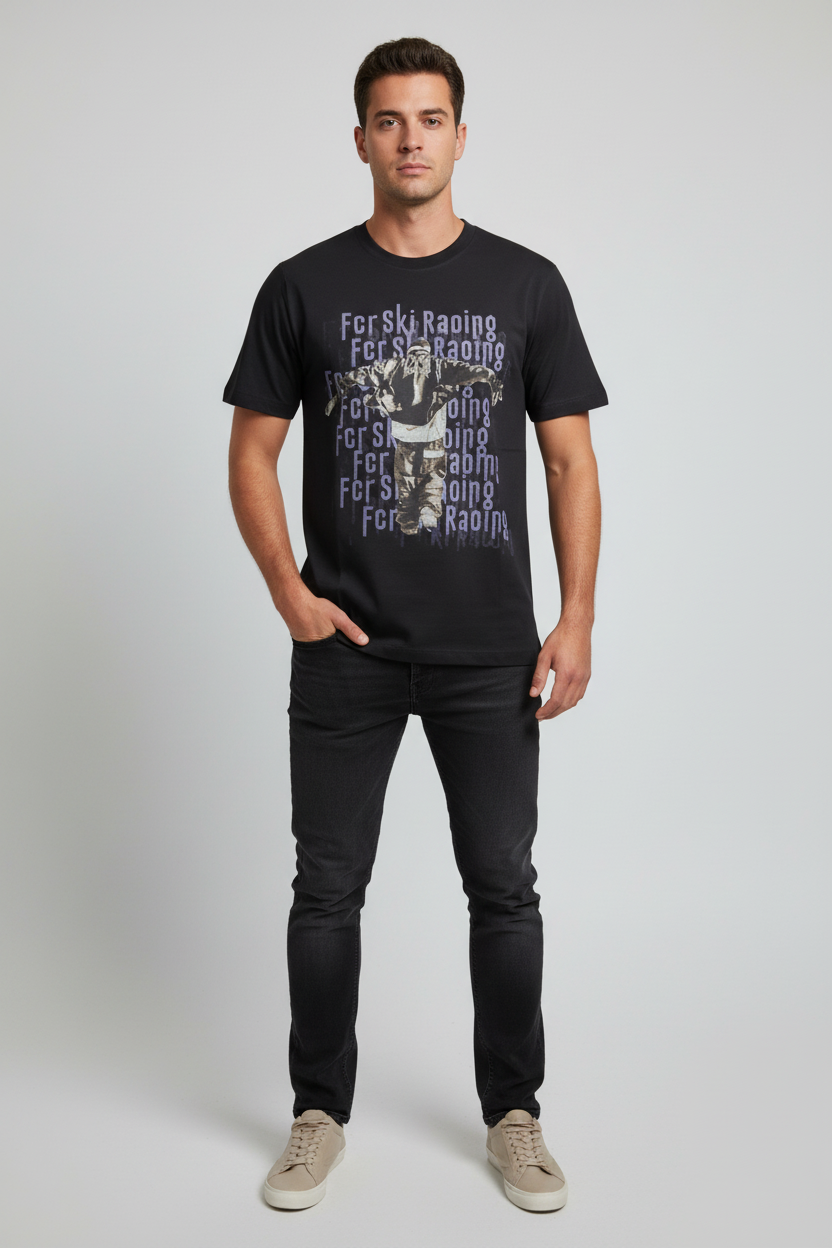 For Ski Racing Tee – Black model photo