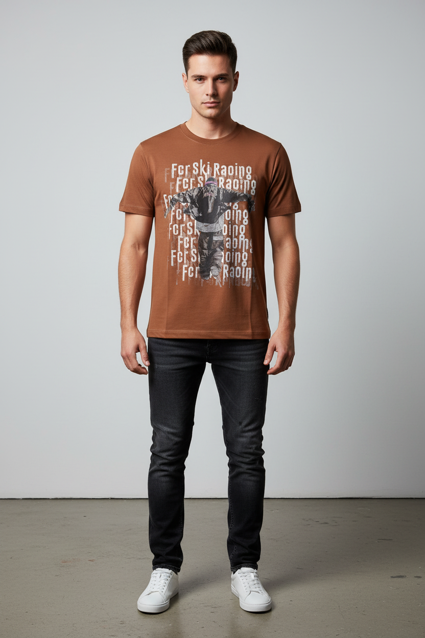 For Ski Racing Tee – Brown model photo