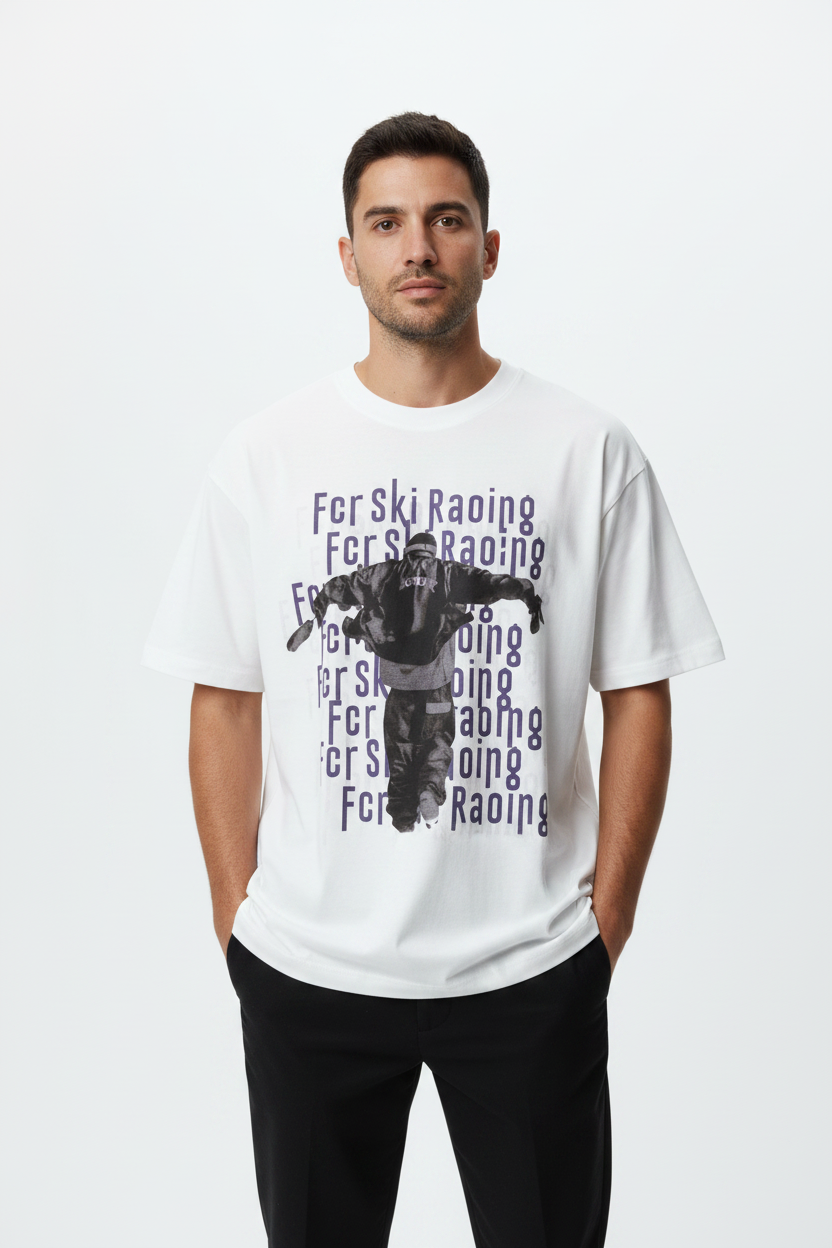 For Ski Racing Tee – White model photo