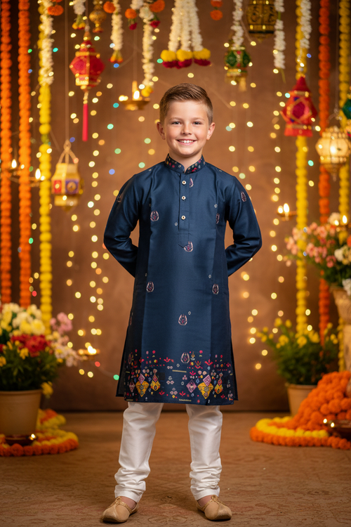 Boys Kurta Pyjama – Kiwi boy model festive background