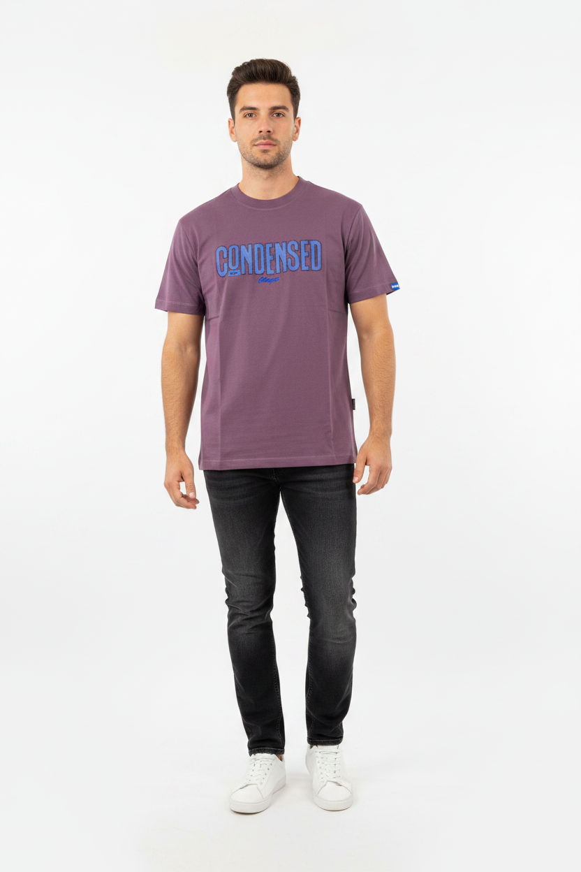 Condensed Text Applique Tee – Mauve Purple model photo