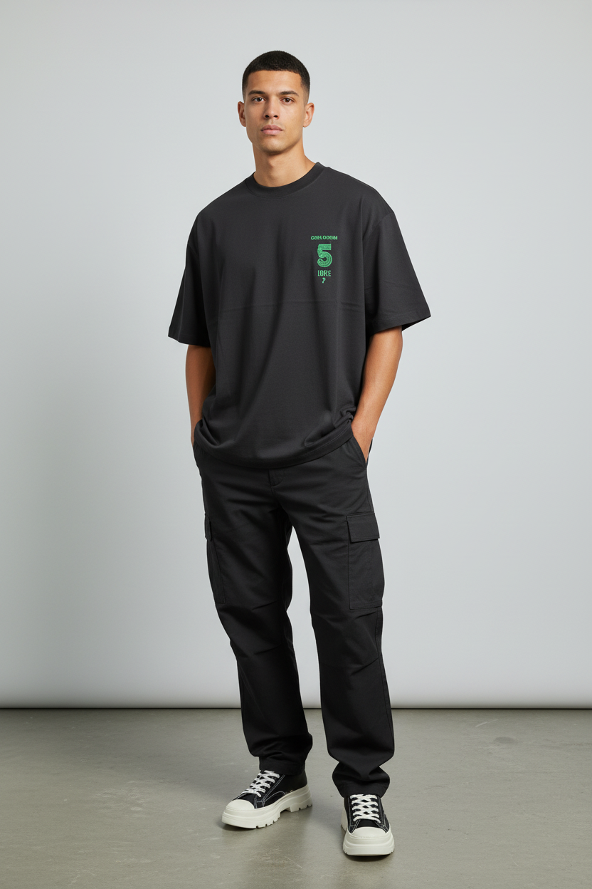 555 Graphic Tee – Charcoal model front view