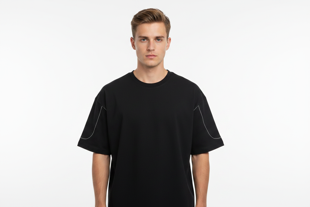 Kiwi Model - Black Contrast Piping T-Shirt