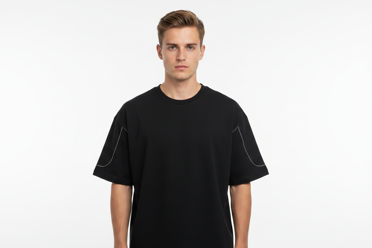 Kiwi Model - Black Contrast Piping T-Shirt