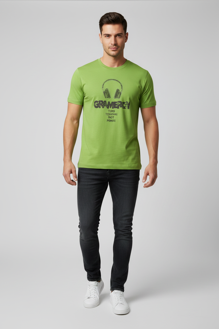 Gramercy Headphones Tee – Lime Green model photo