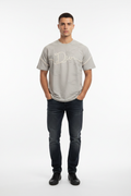 Pearl Script Embroidery Tee – Grey model photo