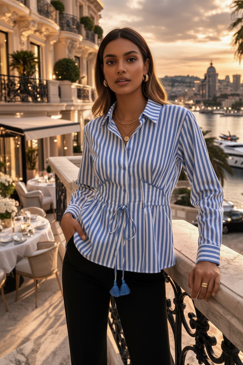 Indian model - blue white striped shirt same pose