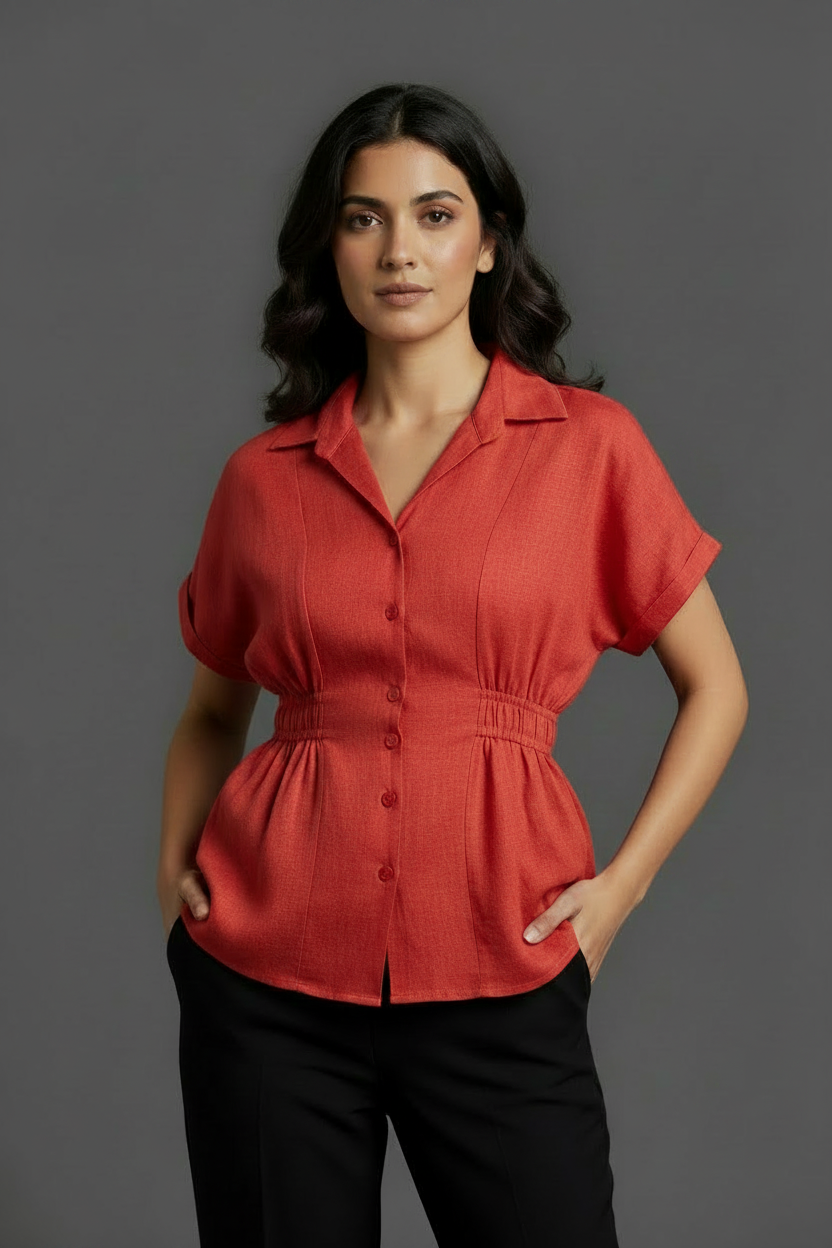 Indian model - Deep Crimson Red linen top