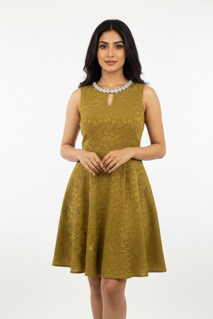 Indian model - Olive Green dress