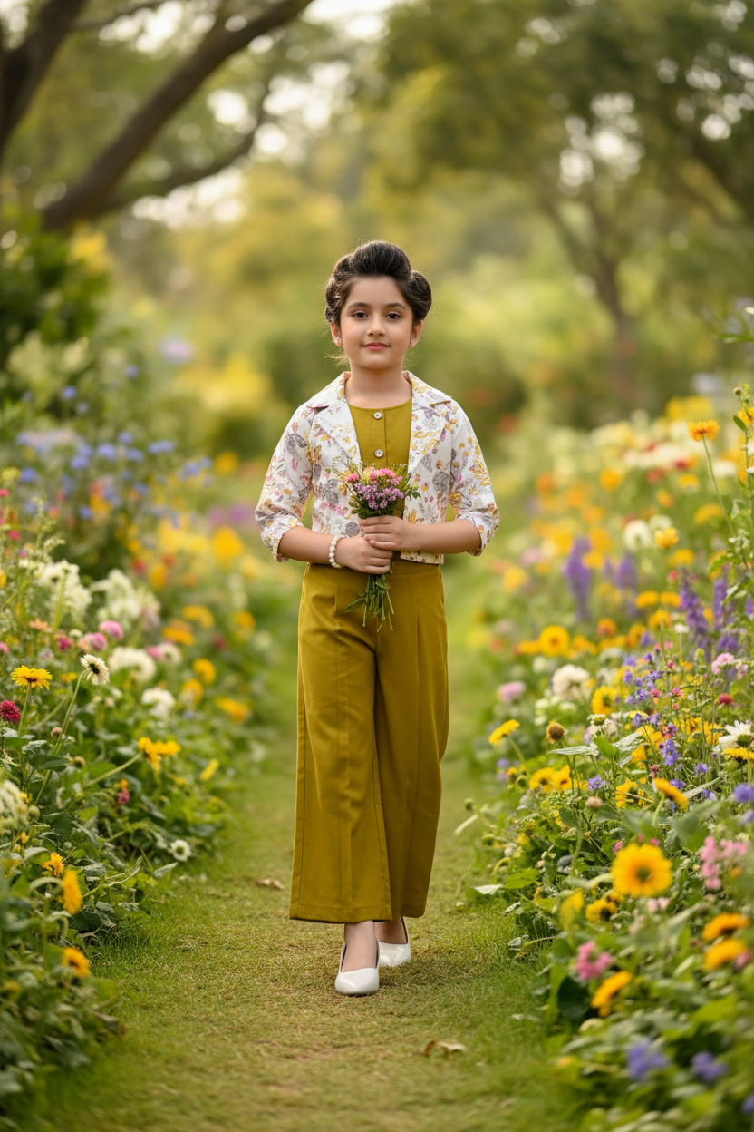 Model in garden with flowers