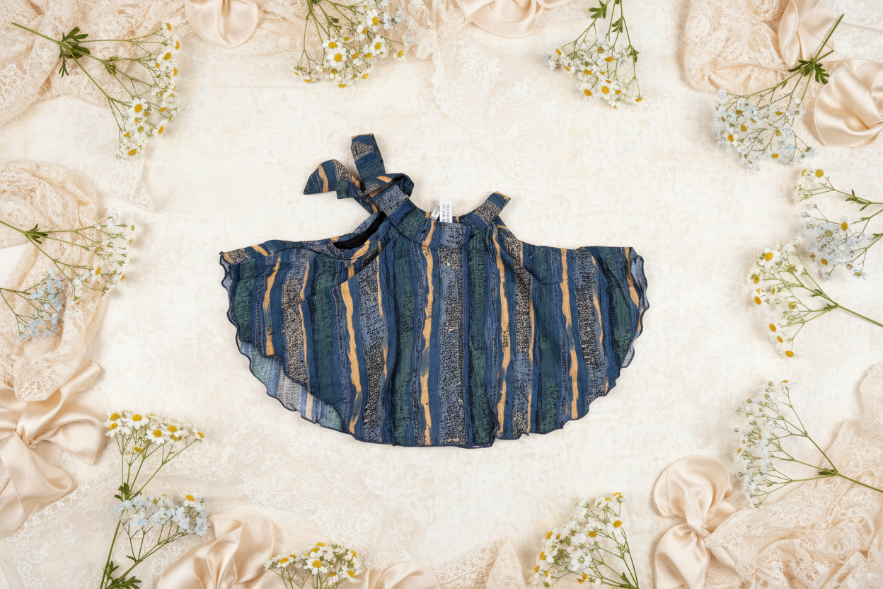 Striped top on cream background with flowers