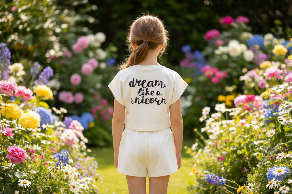 Unicorn Co-ord Set - Back view in garden