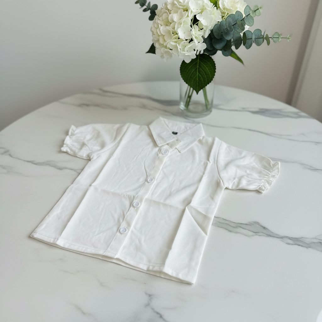 White puff sleeve blouse - marble surface