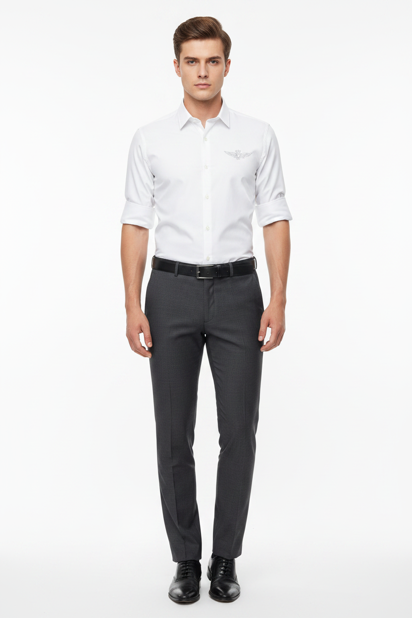 White shirt tucked in